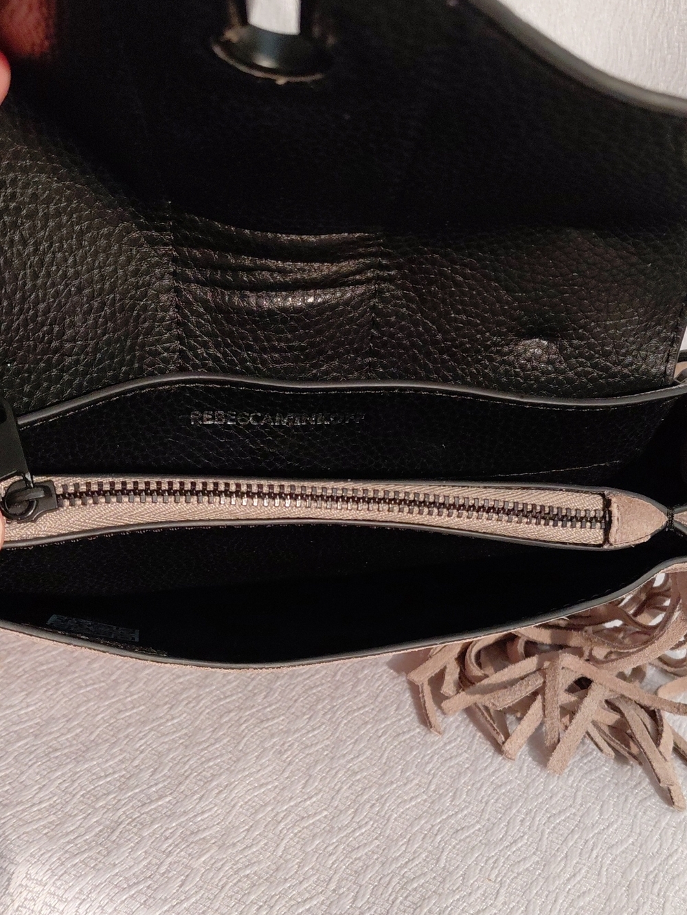 Rebecca Minnecoff Tan Suede Crossbody Bag Wide Strap. NWT - Picture 9 of 9